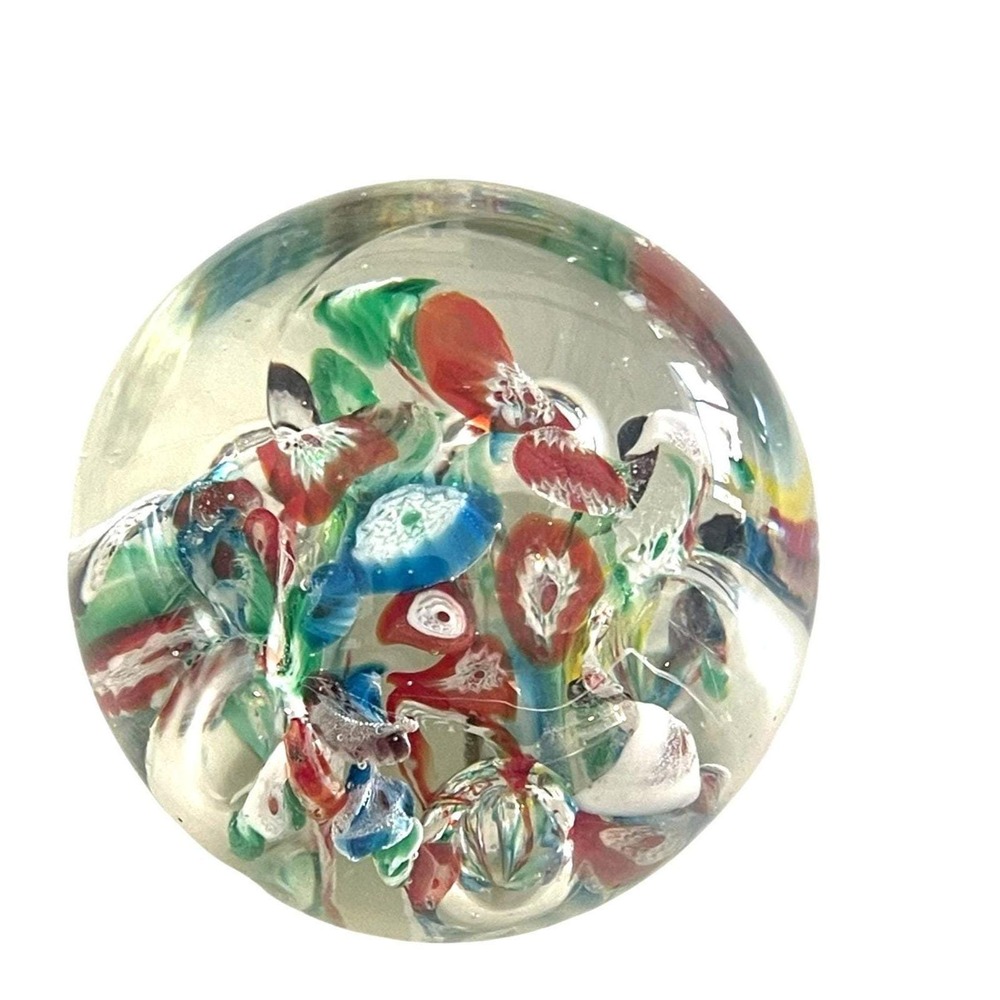Vintage Murano Millefiori Glass Paperweight Italy Art Glass Dome Colorful‎ Canes